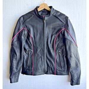 UNIK Premium Women's Small Leather Moto Riding Jacket Pink Trim Embroidered Wing
